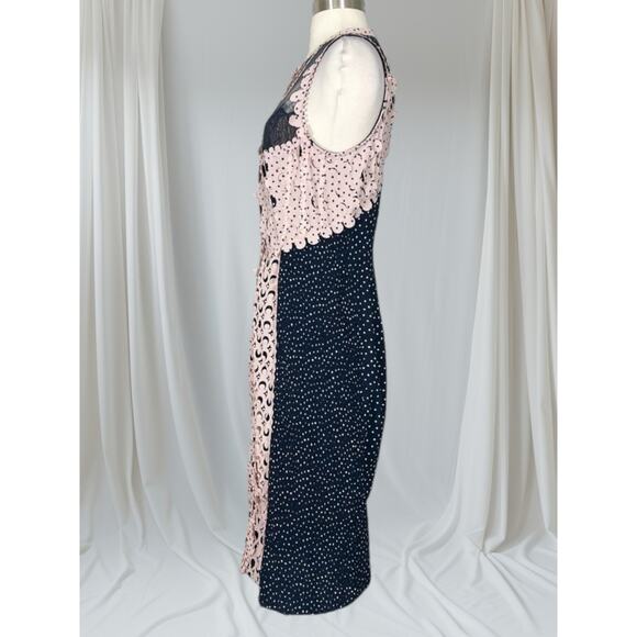Byron Lars Beguile Navy Pink Laser Cut Sheath Dress – Size 6, Elegant Lace - Picture 9 of 11